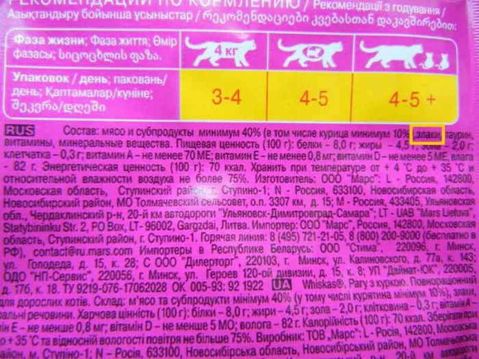 корм Whiskas для кошек фото сотава